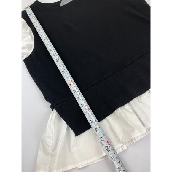 ~ Anthropologie L Sweater/Blouse Mixed Media Black White Balloon Poplin Knit Lg - Picture 4 of 15